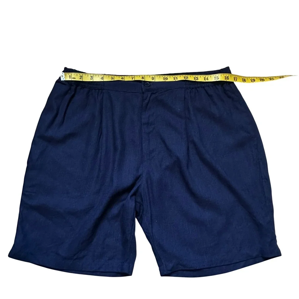 boohooMAN Half & Half Waistband Slim Fit Pleat Linen Blend Shorts XL Navy NEW